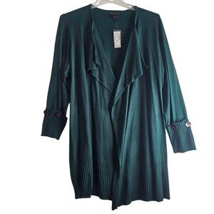 Dressbarn Design History Cardigan Open Front Green 2X Woman Sweater